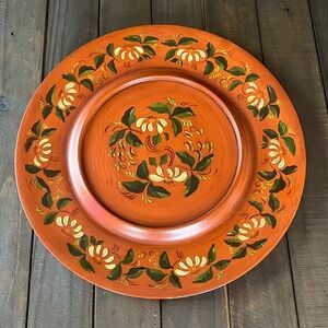 Vintage FRANKEN Hand Painted Wooden Plate Bavarian Folk Art Farmhouse Cottage